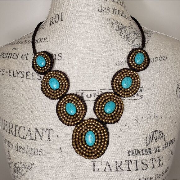 Handmade Jewelry - turquoise bead statement necklace